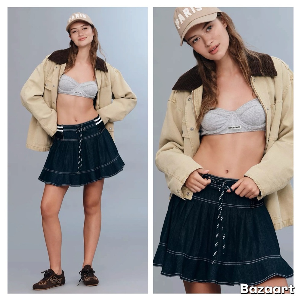 Anthropologie Pilcro Sporty Tiered Denim Mini Skirt Sz XL